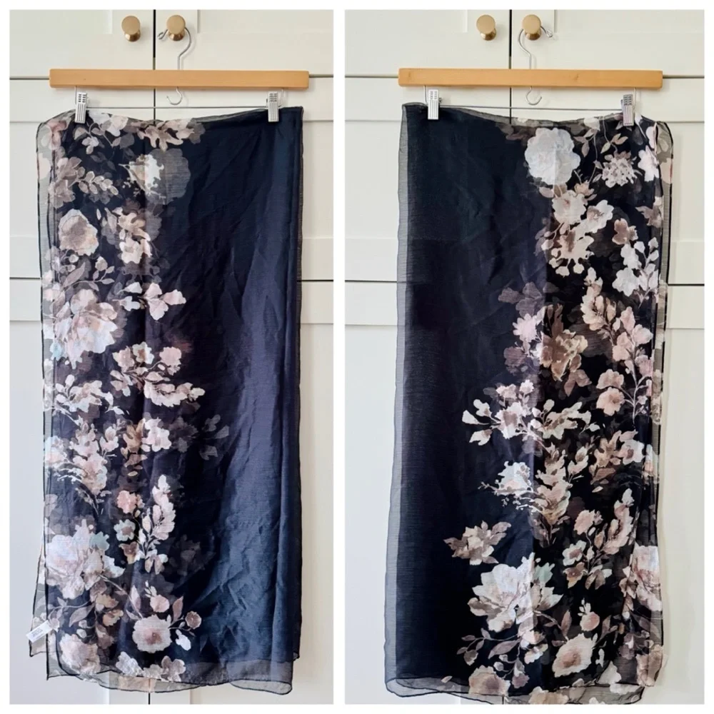 Vintage BUNDLE (2) Floating Floral Poppies & Roses Printed Scarf Wraps,